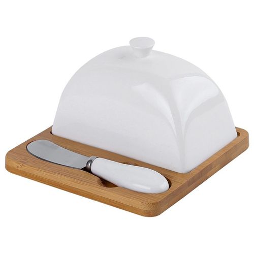 Plat À Beurre Carré En Bois Avec Couvercle En Céramique, Avec Couteau Et Poignée, Assiette À Fromage En Porcelaine, Vaisselle De Table, Poêle À Dessert, Gardien De Beurre
