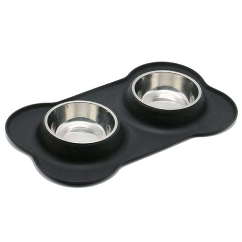 Bols À Chien En Acier Inoxydable D'eau Et Distributeur De Nourriture Avec Antidéflagrant Tapis En Silicone Résistant Aux Dérapages Pour Animaux Chiot Petits Chiens Moyens