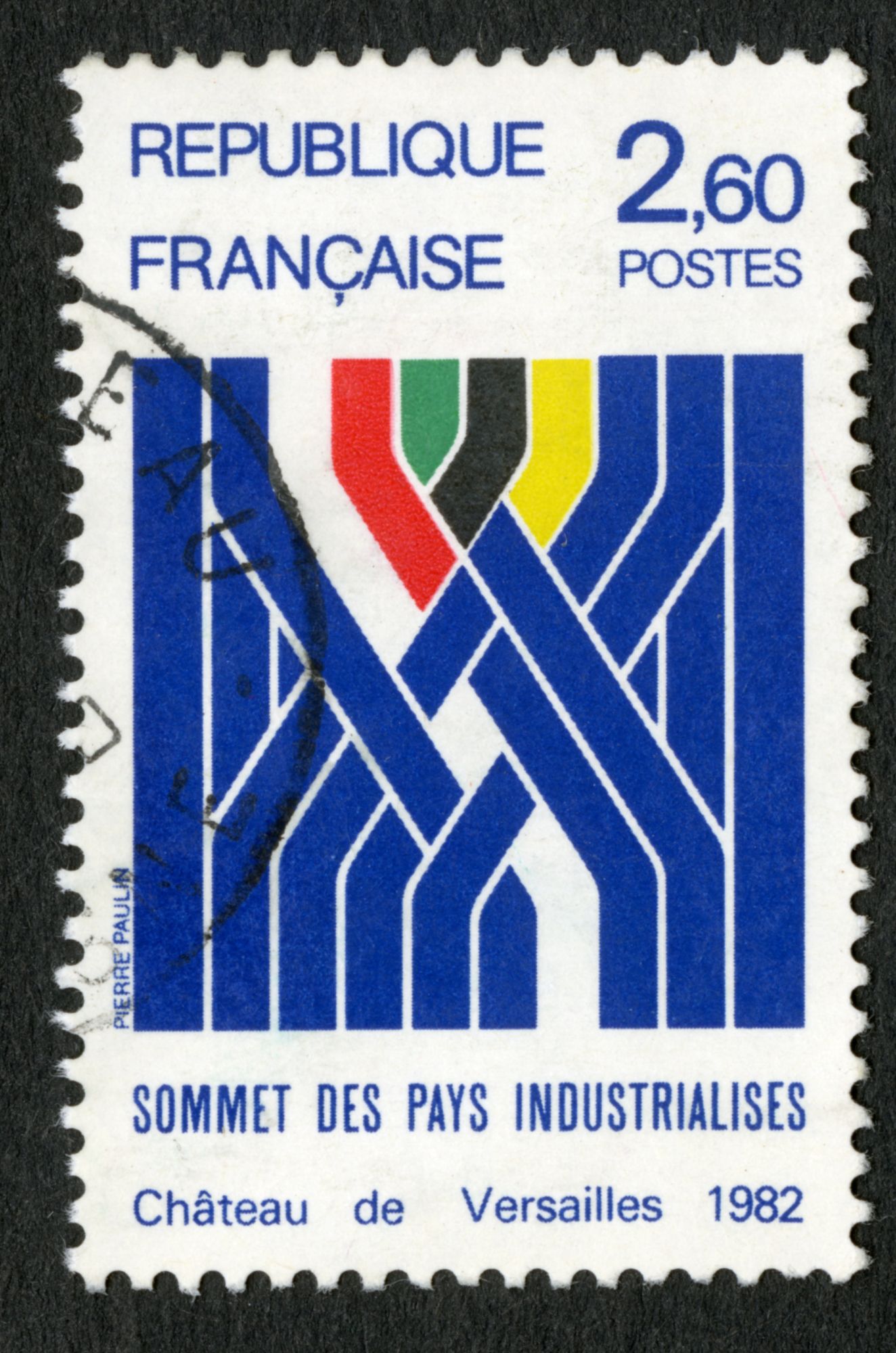 Timbre Oblitéré Sommet Des Pays Industrialisés, Château De Versailles 1982, République Française, Postes, Pierre Paulin, 2,60