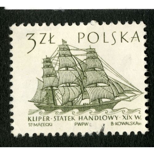 Timbre Oblitéré Polska, Kliper, Statek Handlowy - Xix Wiek, Malecki, Kowalska, 3 Zl