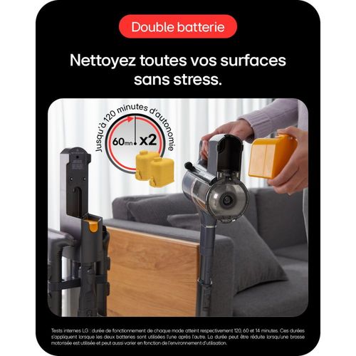 Aspirateur balai/à main (2-en-1) sans sac LG CordZero A9K-PRIME1S - sans fil - argent fantaisie - 2 batteries