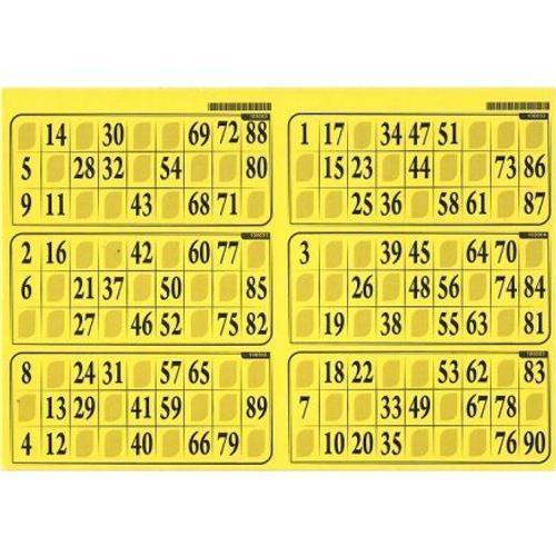 Plaque De 6 Grilles Cartons Loto 90 Numeros, Format Standard - Epaisseur 1 Mm, Rigide - Couleur Jaune Soleil - Set Accessoire Bingo Et Carte