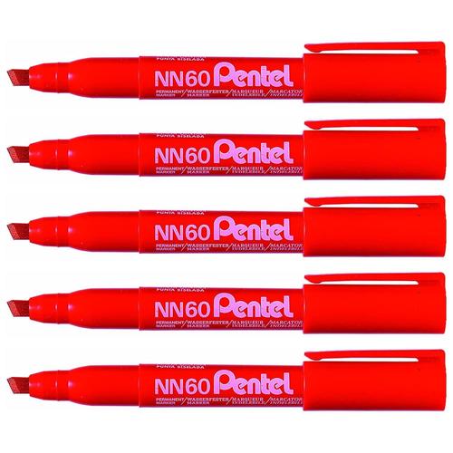 Pentel Lot De 5 Marqueurs Permanent Ecologique Nn60 Rouge, Pointe Bizeautée