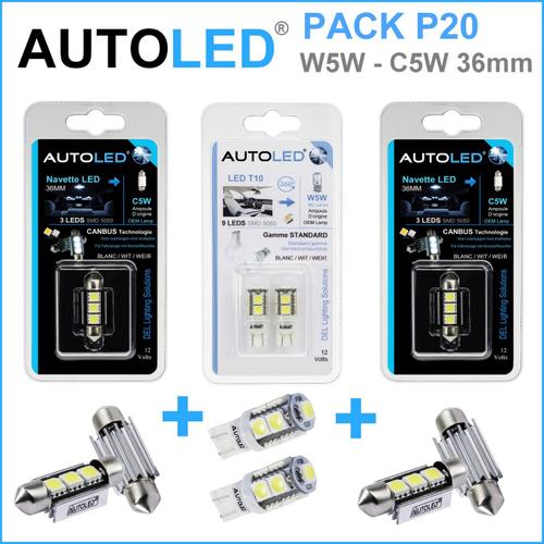 Pack P20 4 Ampoules Led W5w (T10)+Navette C5w 36mm Canbus Autoled®