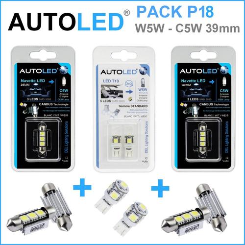 Pack P18 4 Ampoules Led W5w (T10)+Navette C5w 39mm Canbus Autoled®