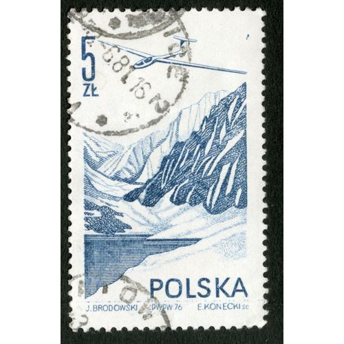 Timbre Oblitéré Polska, Szybowiec, Brodowski, Konecki, 1976, 5 Zl