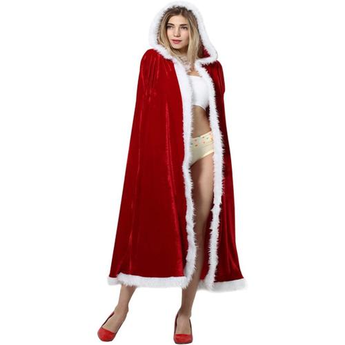 Cape De Noël Avec Capuchon Adulte Femme En Velours Rouge Mère Noël Vêtement Costume De Coaplay Déguisement Pour Fête Noël Carnaval Anniversaire 110cm / 125cm / 140cm