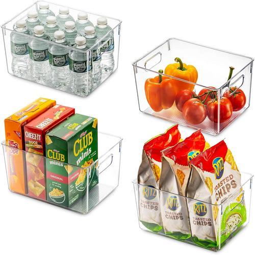 Panier De Rangement Transparent Pour Garde-Manger En Plastique Avec Poignées Découpées Pour Cuisine, Comptoirs, Armoires, Réfrigérateur, Congélateur, Chambres, Salles De Bain ¿ 30,5 Cm De Large