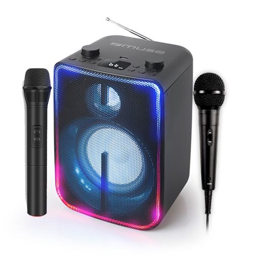 Enceinte sur batterie Muse M1802 DJ Stéréo 60W, Bluetooth 5.0, Radio FM, Effets lumineux, AUX/USB, Microphones VHF et filaire