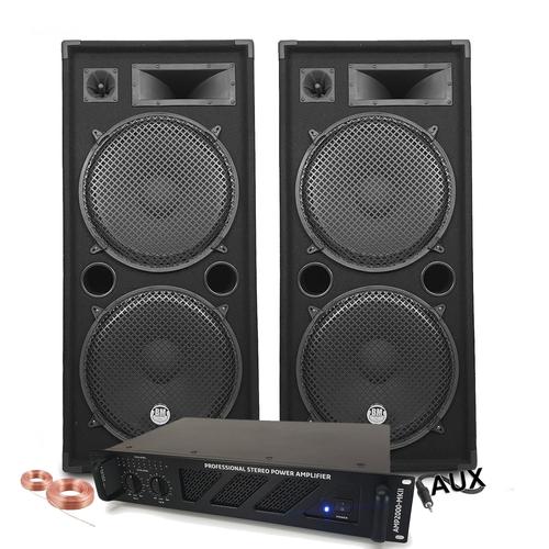 Pack Sono Ibiza Sound 7000W Total 2 Enceintes Bm Sonic, Ampli ventilé, Table Bluetooth/USB, Câbles , Mariage, Salle des fêtes DJ