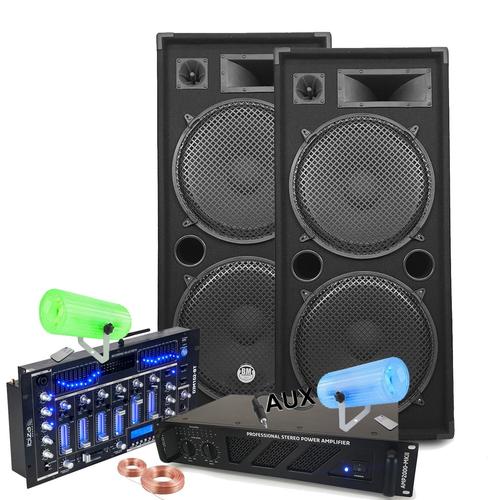 Pack Sono Ibiza Sound 7000W Total 2 Enceintes Bm Sonic, Ampli ventilé, Table Bluetooth/USB, Câbles , Mariage, Salle des fêtes DJ