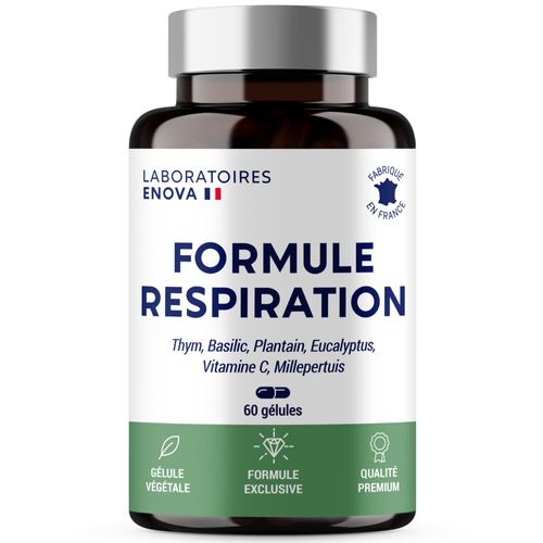 Formule Respiration | Complement Alimentaire | Thym, Basilic Sacré, Plantain Feuille, Eucalyptus, Millepertuis | Respiration | Adoucie, Apaise, Fluidifie | 60 Gélules | Fabriqué En France 