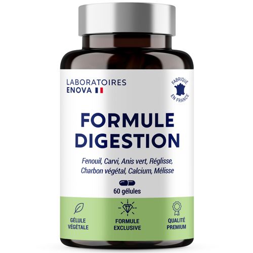 Formule Digestion | Fenouil, Carvi, Anis Vert, Réglisse, Charbon, Mélisse | Digestion, Transit Intestinal, Constipation Adulte, Detox Colon| 60 Gélules | Complement Alimentaire | Fabriqué En France 