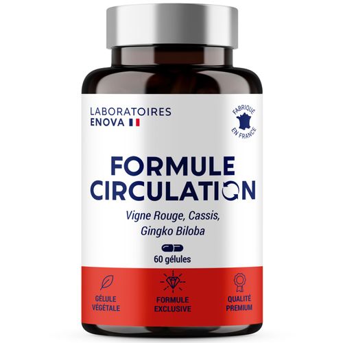 Formule Circulation Sanguine | Jambes Lourdes, Circulation Veineuse, Rétention D'eau | Vigne Rouge (Hautement Dosé), Cassis, Gingko Biloba | 60 Gélules | Fabriqué En France 