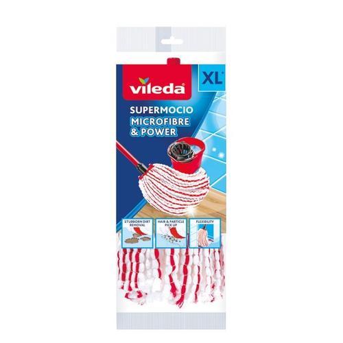 Vileda  Super Mocio Microfibre et Power - Recharge/Tête de Balai Serpillère à Franges (Sans le Manche) - Ultra absorbant et dégraissant - Fibres Rouges et Blanches