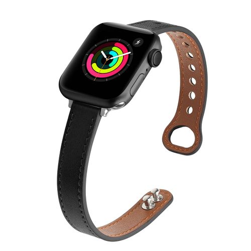 Applicable Bracelet De Montre Apple Bracelet De Mode Amincissant En Cuir Avec Boucle De Couleur Unie Simple, Noir, 42/44/45 Mm