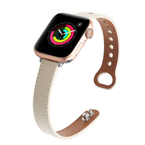 Applicable Bracelet De Montre Apple Bracelet De Mode Amincissant En Cuir Avec Boucle De Couleur Unie Simple, Beige, 42/44/45 Mm