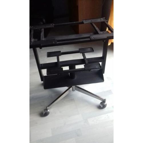 Table Support Tv Multi Media Retro Acier Métallique Noir Pied En Etoile Chromé Roulant 4 Roues Acier 3 Etages Ajustables Modulables Barres Metal Pr Agrandir Etageres Solide Securite Pratique Pivotant