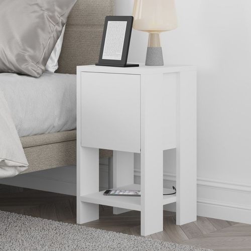 Sisa - Table De Chevet Blanche Avec Porte Abattante