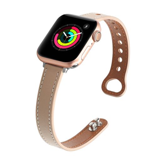 Applicable Bracelet De Montre Apple Bracelet De Mode Amincissant En Cuir Avec Boucle De Couleur Unie Simple, Beige, 42/44/45 Mm