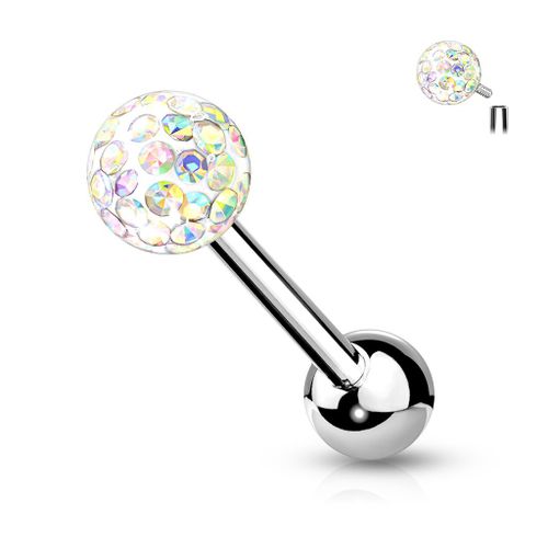 Piercing Langue Fidji Multicolore Boule Cristal Ferido Filetage Interne Barbell Barre Acier Inoxydable Anti Allergique