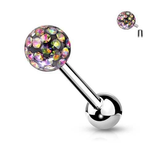 Piercing Langue Fidji Noir Boule Cristal Ferido Filetage Interne Barbell Barre Acier Inoxydable Anti Allergique