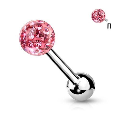 Piercing Langue Fidji Rose Boule Cristal Ferido Filetage Interne Barbell Barre Acier Inoxydable Anti Allergique