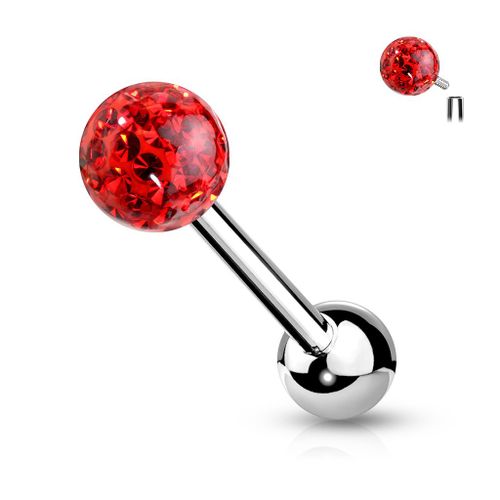 Piercing Langue Fidji Rouge Boule Cristal Ferido Filetage Interne Barbell Barre Acier Inoxydable Anti Allergique