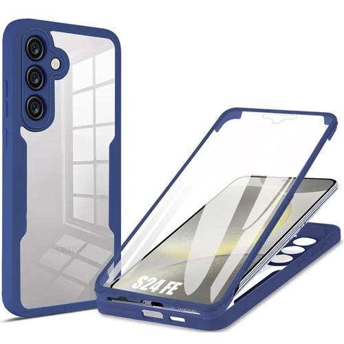 Coque Pour Samsung Galaxy S24 Fe (Pas Pour S24) - Protection Intégrale Avant Et Arrière Double Face Bleu Marine - E.F.Connection