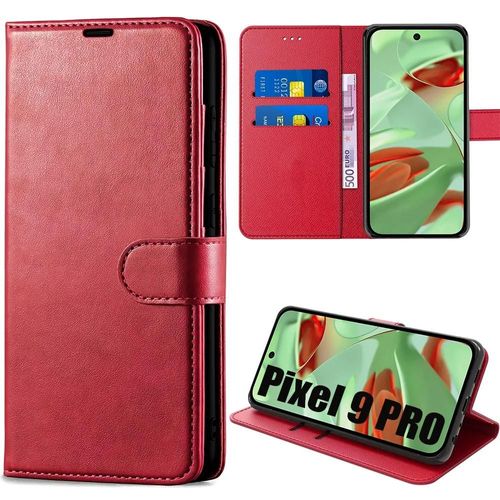 Coque Pour Google Pixel 9 Pro, Protection Rabat Anti-Rayures Antichoc Synthécuir Souple - Rouge - E.F.Connection