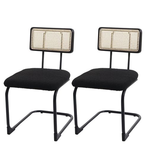 Lot De 2 Chaises À Piétement Luge Hwc-K88, Chaise À Dossier, Bois Rotin Métal Bouclé   Tissu/Textile Noir