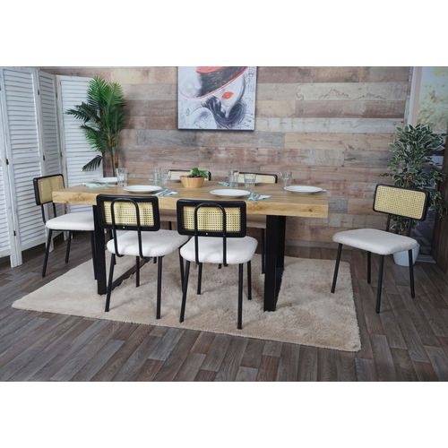 Lot De 6 Chaises De Salle À Manger Hwc-K88, Fauteuil Chaise, Certifié Fsc Bois Poly Rotin Métal Bouclé   Tissu/Textile Blanc