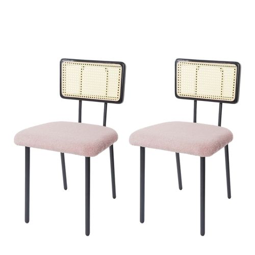 Lot De 2 Chaises De Salle À Manger Hwc-K88, Fauteuil Chaise, Certifié Fsc Bois Poly Rotin Métal Bouclé   Tissu/Textile Rose