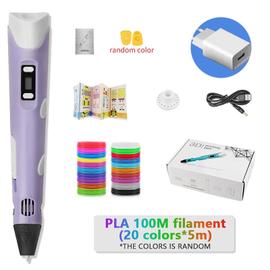 Stylo de bricolage 3D,stylo d'impression 3d,crayon de  dessin,peinture,Filament PLA,jouet créatif,cadeau d'anniversaire pour  enfants avec adaptateur d'alimentation - Type Purple-100M-EU plug