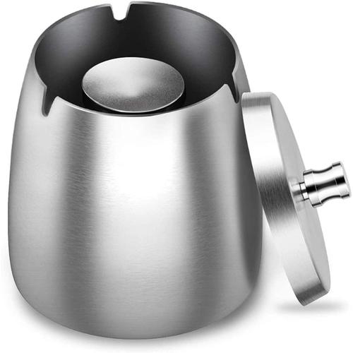 Cendrier, cendrier fermé, cendrier de table, cendrier de bar - acier inox,  ⌀ 11,5 cm 