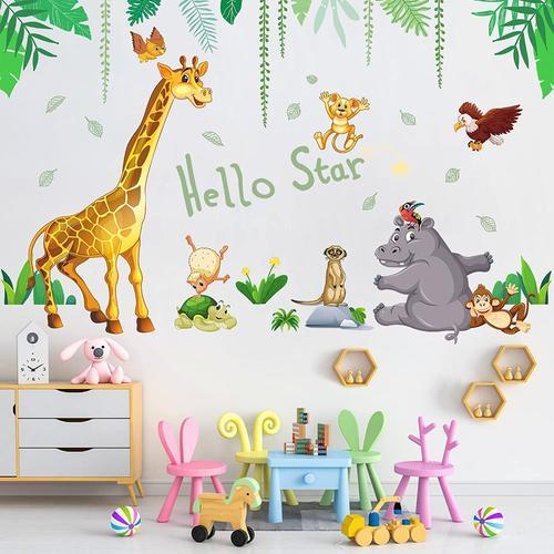 Stickers Muraux Enfants,Stickers Animaux Stickers Chambre Bebe Enfant Stickers Jungle Girafe Singe Deco Bebe Stickers Muraux Chambre