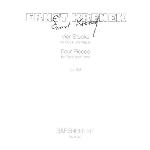 Ernst Krenek : Vier Stücke Für Oboe Und Klavier - Four Pieces For Oboe And Piano - Bärenreiter Ba6149