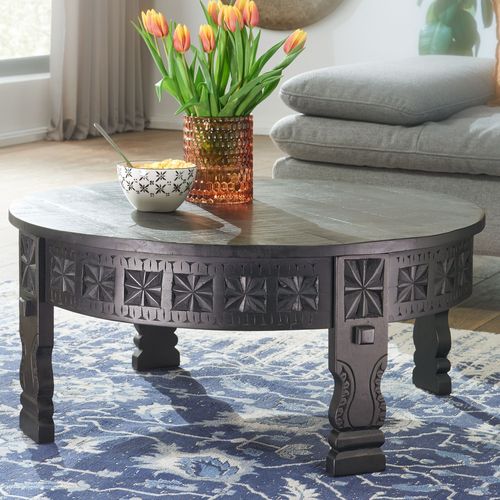 Table Basse De Salon Noir Table De Canapé Bois Massif Orientale Ronde