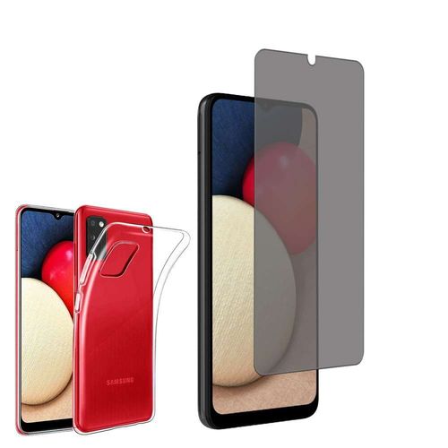 Coque Silicone Pour Samsung Galaxy A02s 6.5" Gel Ultraslim Et Ajustement Parfait - Transparent + 1 Film Verre Trempé Anti Lumière Bleu - Transparent