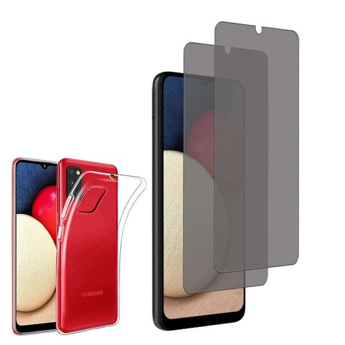 Coque Silicone Pour Samsung Galaxy A02s 6.5" Gel Ultraslim Et Ajustement Parfait - Transparent + 2 Films Verre Trempé Anti Lumière Bleu - Transparent