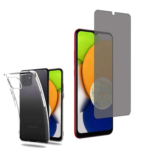Coque Silicone Pour Samsung Galaxy A03 6.5" Gel Ultraslim Et Ajustement Parfait - Transparent + 1 Film Verre Trempé Anti Lumière Bleu - Transparent