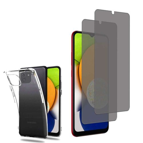 Coque Silicone Pour Samsung Galaxy A03 6.5" Gel Ultraslim Et Ajustement Parfait - Transparent + 2 Films Verre Trempé Anti Lumière Bleu - Transparent