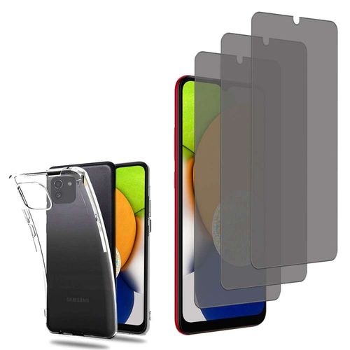 Coque Silicone Pour Samsung Galaxy A03 6.5" Gel Ultraslim Et Ajustement Parfait - Transparent + 3 Films Verre Trempé Anti Lumière Bleu - Transparent