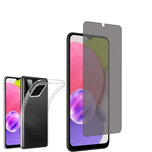 Coque Silicone Pour Samsung Galaxy A03s 6.5" Gel Ultraslim Et Ajustement Parfait - Transparent + 1 Film Verre Trempé Anti Lumière Bleu - Transparent