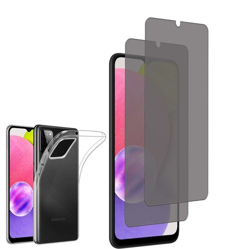 Coque Silicone Pour Samsung Galaxy A03s 6.5" Gel Ultraslim Et Ajustement Parfait - Transparent + 2 Films Verre Trempé Anti Lumière Bleu - Transparent