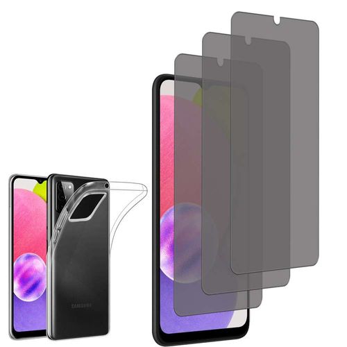 Coque Silicone Pour Samsung Galaxy A03s 6.5" Gel Ultraslim Et Ajustement Parfait - Transparent + 3 Films Verre Trempé Anti Lumière Bleu - Transparent