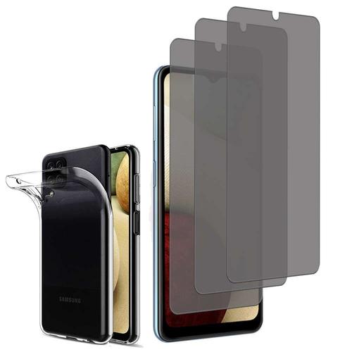 Coque Silicone Pour Samsung Galaxy A12 Nacho 6.5" Gel Ultraslim Et Ajustement Parfait - Transparent + 3 Films Verre Trempé Anti Lumière Bleu - Transparent