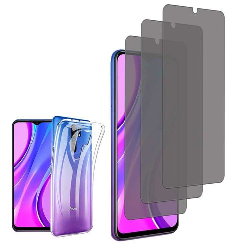 Coque Silicone Pour Xiaomi Redmi 9 6.53" Gel Ultraslim Et Ajustement Parfait - Transparent + 3 Films Verre Trempé Anti Lumière Bleu - Transparent