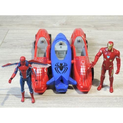 Figurines Marvel Spiderman Ailes De Toile, Iron Man Et Spider-Mobile