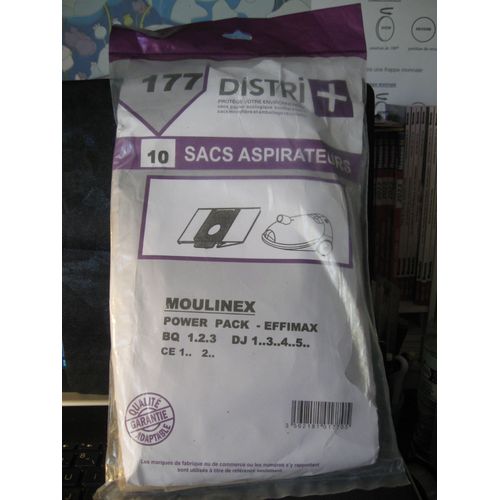 Lot 9 sacs pour aspirateur Moulinex - Power Pack - Effimax BQ 1.2.3. DJ 1..3..4..5.. CE 1.. 2..  -  n° 177 Distri +